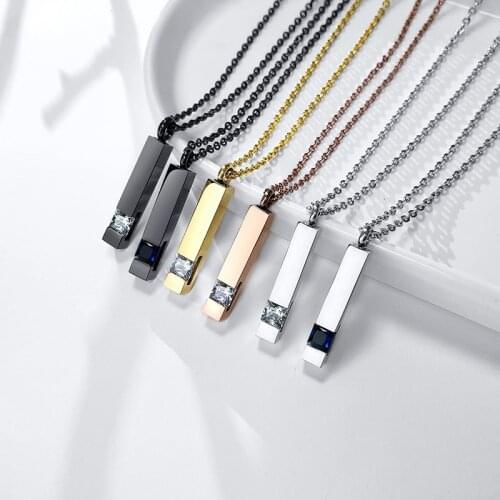 Urm Necklace for Men Stainless Steel Bar with CZ Stone Pendant Memorial Jewelry