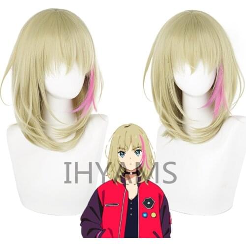 Rika Kawai Cosplay Wig Wonder Egg Priority Cosplay 40cm Long Blonde Highlighted Pink Synthetic Hair Heat Resistant + Wig Cap
