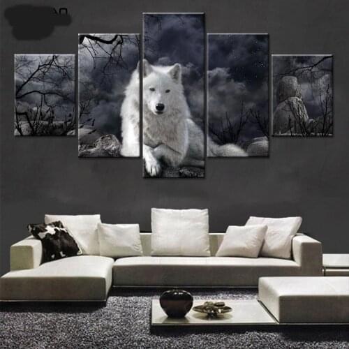 Frame Painting Wall Art Modular HD Printed 5 Panel Black And White Wolf Canvas Living Room Pictures Home Decor Modern Poster