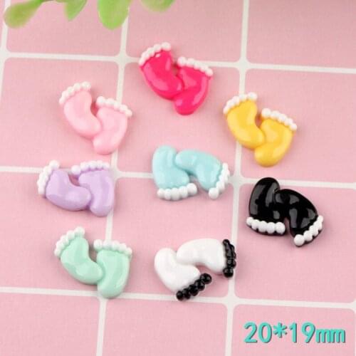 50pcs 20*19mm Footprints Shape Colorful Resin Cabochon Flatback Cute Jewelry Clay Beads Girl hair Jewelry Decoration