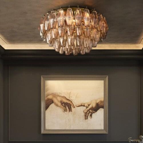 Luxury LED Copper Ceiling Lamp Living Room Bedroom Dining Room Villa Guest Room Personality Glass Postmodern Ceiling Lighting