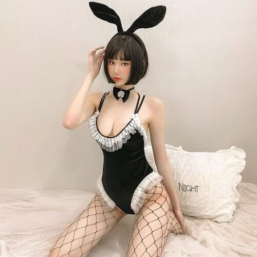 Sexy Rabbit Cute Kakegurui Anime Cosplay Costumes Velvet Bodysuit Bunny Girl Halloween Body Suit for Women Black Pink Role Play