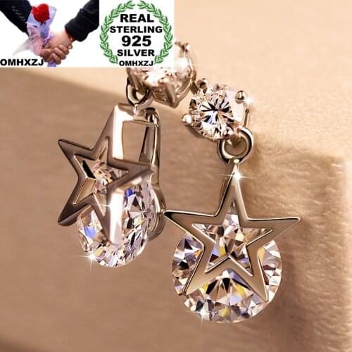 OMHXZJ Wholesale European Fashion Woman Girl Party Wedding Gift Silver Star White Zircon 925 Sterling Silver Stud Earrings EA81