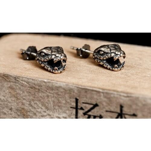 925 Sterling Silver Snake Head Stud Earrings Women Punk Earrings Vintage Party Wedding Jewelry Gifts for Girls Women Jewelry