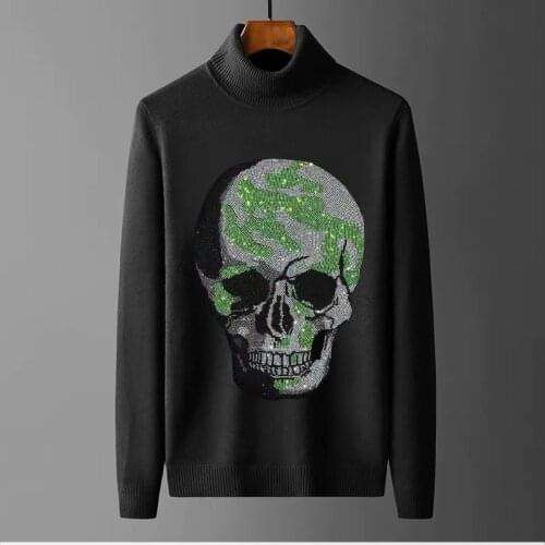 Woolen Clothes Turtleneck Mens Sweater Winter Cashmere Bodybuilding Desigh Rhinestone Brand Pullover Hip Hop Style