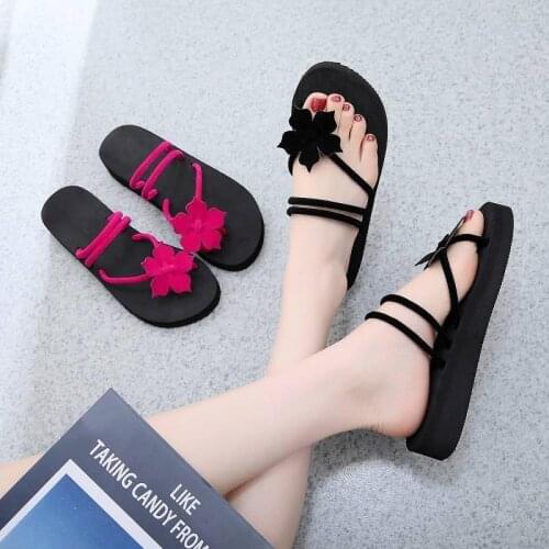New Flower High Heel Platform Slippers for Womens Beach Non-Slip Ladies Student Lovely Fashion Wear Cool Flip-Flops