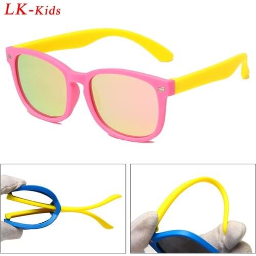 Square Polarized Sunglasses Kids Silicone Flexible Mirror Goggles Girls Pink Glasses Baby Boys Safety Shades Gafas UV Protection