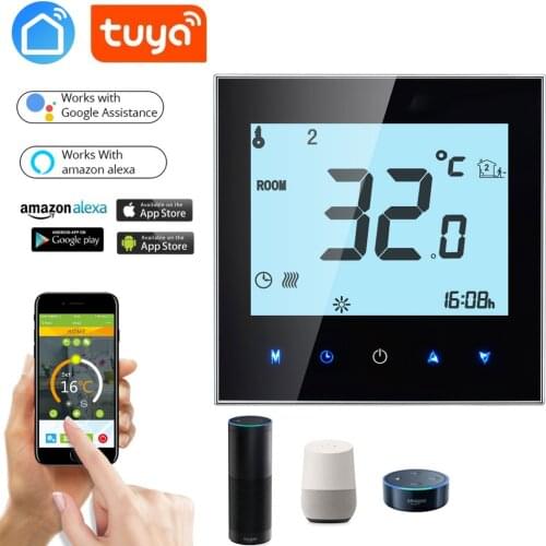 Echo Google Home iFtt Wireless APP WiFi Gas Boiler Touch Screen Room Thermostat Weekly Programmable Smart Temperature Regulator