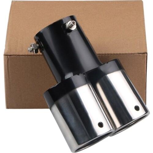 Universal 63mm Inner Car Exhaust Tips Dual-outlet Muffler Stainless Steel Exhaust Pipe Black/Silver Round Straight Cut 3 Bolt