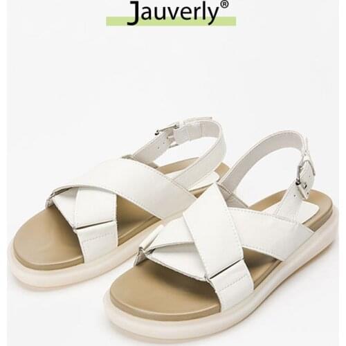 Leather Flat Roman Shoes Women 2021 New Summer All-Match Cross Strap Sandals Female Ins Style Womens Sandals