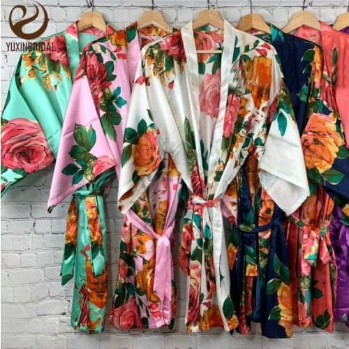 Women silk satin floral robe bridesmaid robes Wedding bridal bridesmaid robes