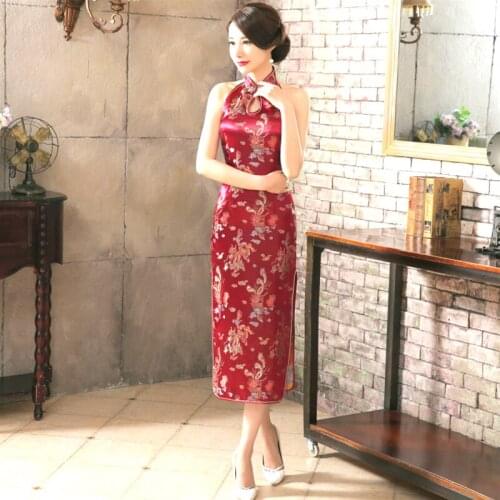 Shanghai Dresses Sleeveless Backless Navy Blue Qipao Long Cheongsam Strapless Evening Party Pink Cheongsam Golden Sexy Black 3XL