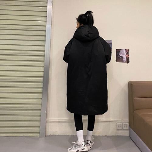 Harajuku Winter Jacket Long Cotton with Hood Normcore Minimalist Coat Simple Design Women Parka Emo Indie Aesthetic Alt Clothes