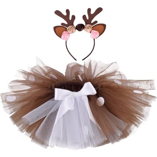 2021 New Cartoon Bambi Photography Tutu Skirt Christmas Fluffy Brown Deer Girls Tutu Skirt Baby Halloween Cosplay Costumes