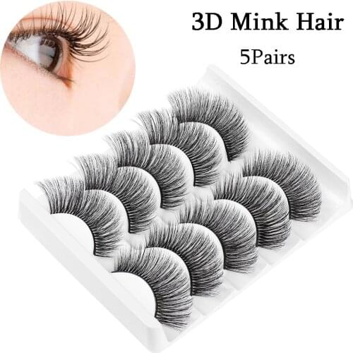 5Pairs Multilayer False Eyelashes Handmade Wispy Fluffy 3D Faux Mink Hair Eye Lashes Thick Cross Natural Long LashesMakeup Tools