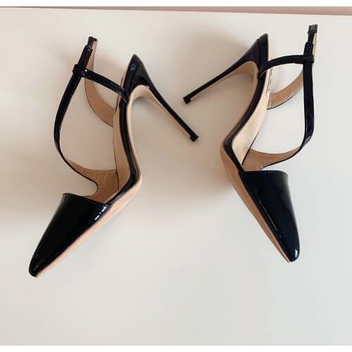 Free shipping Casual Designer real photo fashion women black patent leather s-strappy point toe high heels sandals 12cm 10cm 8cm