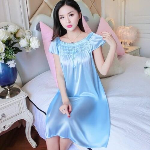 Plus Size 4XL Summer New Women V Neck Sexy Sleepwear Ice Silk Lingerie Nightwear Homewear Nightdress Female Oversize Nightgowns