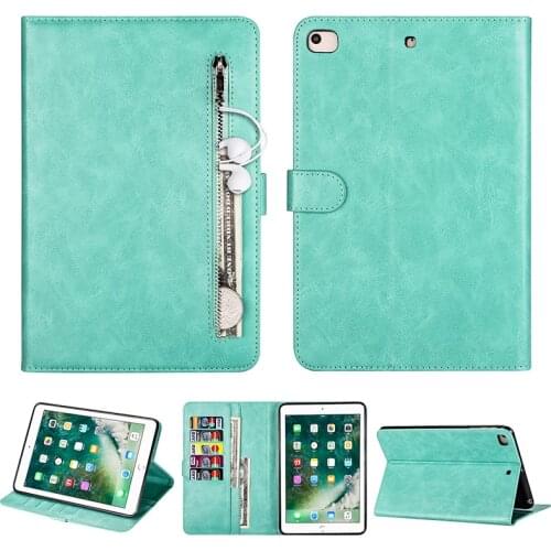 Zipper Flip Leather Auto Sleep / Wake Case For iPad Mini 1 2 3 4 5 Card Holder Wallet Book Tablet Stands Cover For iPad Mini 4 5