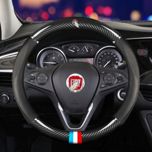 Car Carbon Fiber Steering Wheel Cover 38cm for Fiat 500 Panda Punto Bravo Replacement Ducato Car Accessories Car styling