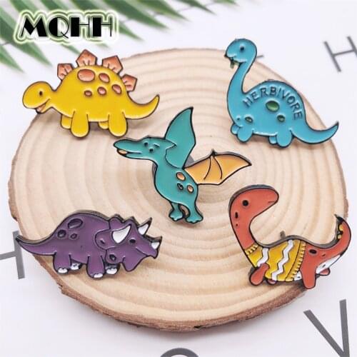Cartoon Cute Fun Small Animal Enamel Pin Dinosaur Pterosaur Triceratops Tyrannosaurus Alloy Badge Accessories Jewelry Gift