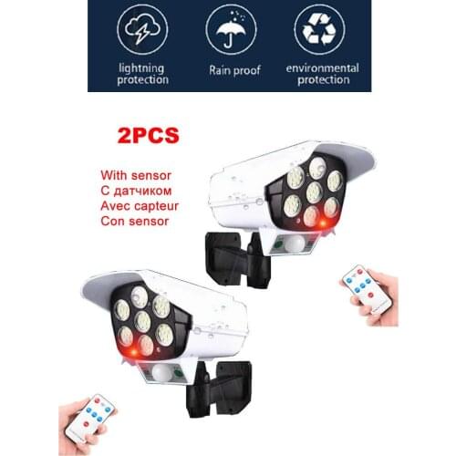 2pcs remote solar fake monitor dummy camera Light PIR Motion Sensor Waterproof Outdoor Street Lamp Garden Yard Path Wall securit