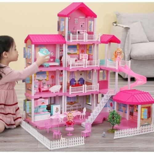 Girls Pretend Toy Large Handmade Dollhouse Castle DIY House Toy Miniature Buildings Models Toys For Kid Birthday Christmas Gifts
