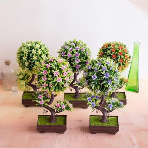 1PC Artificial S-shaped Plum Blossom Tree Bonsai Simulation Plastic Small Tree Pot Plant Flowers Home Table Garden Decoration