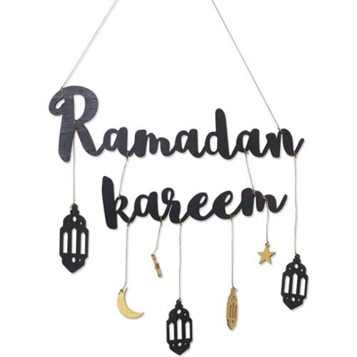 Islam Eid ramadan wall decoration wood Wooden Hanging Plaque Sign Lantern Pendant Ornament Wall DIY Indoor Home Decoration