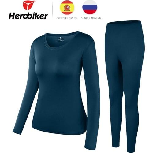 Herobiker Winter Women Men Fleece Lined Thermal Underwear Set Motorcycle Skiing Base Layer Warm Shirts & Tops Bottom 3 Colour