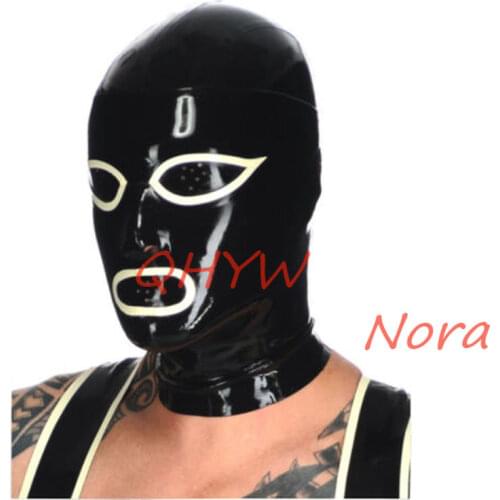Natural Latex Face Mask Hood FOR MEN Cosplay Costumes Fetish Cosplay Mask Back Zipper Club Wear