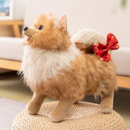 1 pcs cute Simulation Dog Plush Toy Pug Pinster Wearing a bow Shar Pei Pet Dog Kids room decoration Soft Stuffed Plush Toy gifts