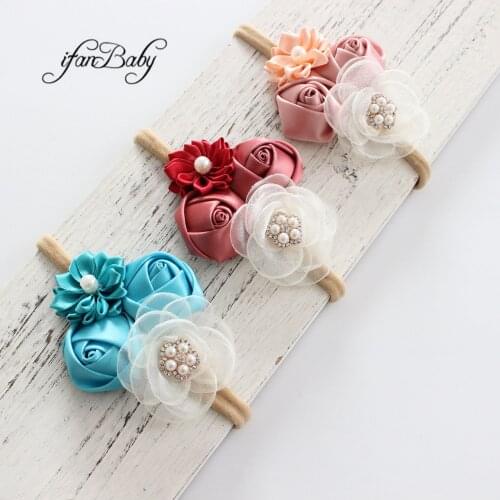 Fashion Boutiques Headwear Kids Girl Rhinestone Rose Flower Headband Nylon Elastic Headband