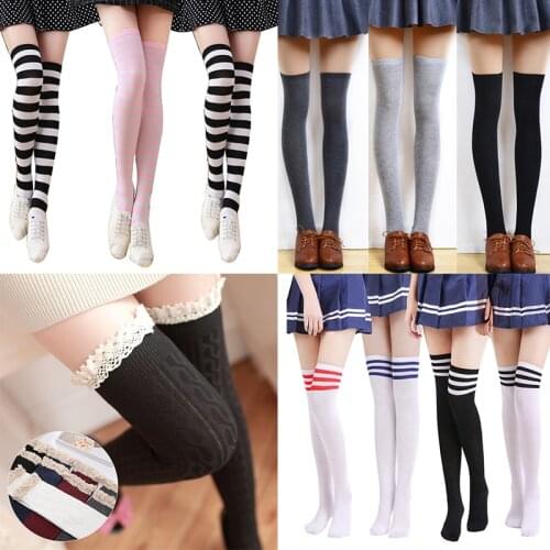 Girls Stripe Fashion Stockings Casual Thigh High Over Knee Stockings Autumn Winter Warm Stocking Female Ladies Cotton Medias
