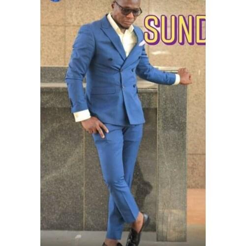 Groomsmen New Style Groom Tuxedos Blue Men Suits Peak Lapel Best Man Wedding 2 pieces Bridegroom ( Jacket+Pants+Tie ) C548