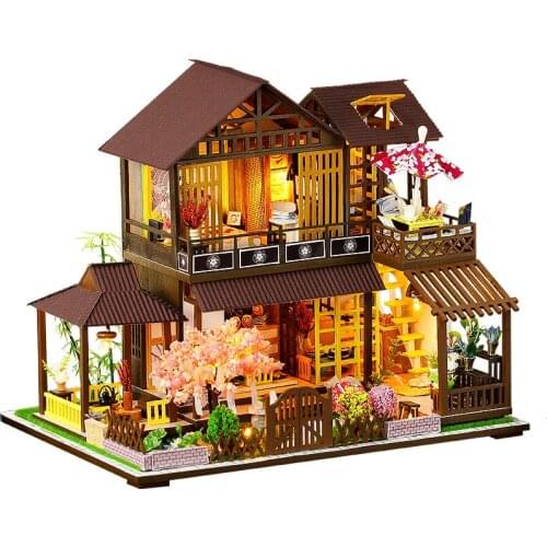 Vintage Courtyard DIY Dollhouse Kit Miniature Building Model LED Light Big Doll House Furniture Toys Adult Kids Xmas Gifts