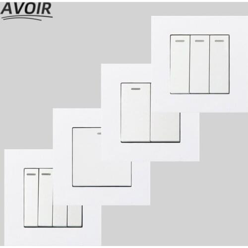 Avoir Wall Light Switch PC Plastic Panel White Rocker Switch 1 2 3 4 Gang 1 2 Way Push Button Switches For Home 86mm x 86mm 220V