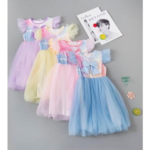 Summer New Childrens Tulle Clothing Baby Girl Princess Dress For Girls Dresses Costume Rainbow Colors Kids Birthday Party Dress