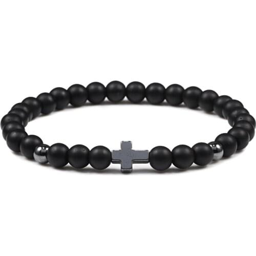 Charm Men Cross Bracelets Women Meditation Prayer Natural Lava Beads Bracelet Yoga Fitness Couple Jewelry Gifts Homme hombre