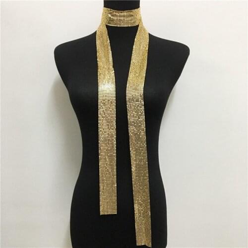 Exaggerated Long Alloy Sequins Scarf Necklace 2021 Trend New Arrival Punk Metal Sweater Chain Necklaces for Women Men Girls Teen