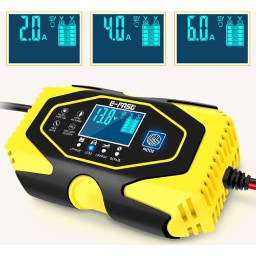Full Automatic Auto Car Battery Charger 12V 6A Pulse Repair LCD Display Smart Fast Charge AGM Deep cycle GEL Lead-Acid Charger