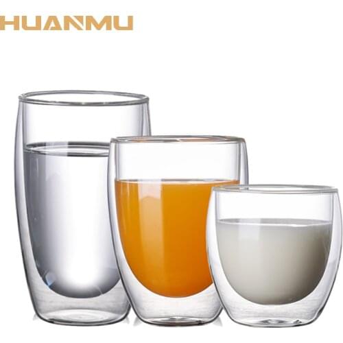 80/250/350/450/600ML Double-wall Transparent Glass Cup Coffee Mug Heat Resistant Milk Scented Tea Red Wine Beer Glass Drinkware