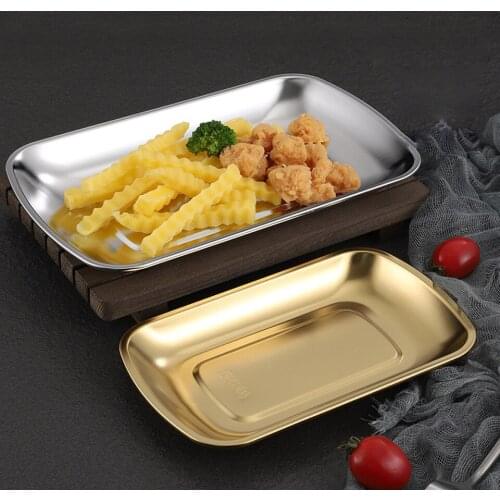304 Stainless Steel Rectangular Barbecue Plate Intestine Noodle Dumpling Plate Dish Plate Commercial Creative Golden Snack Plate