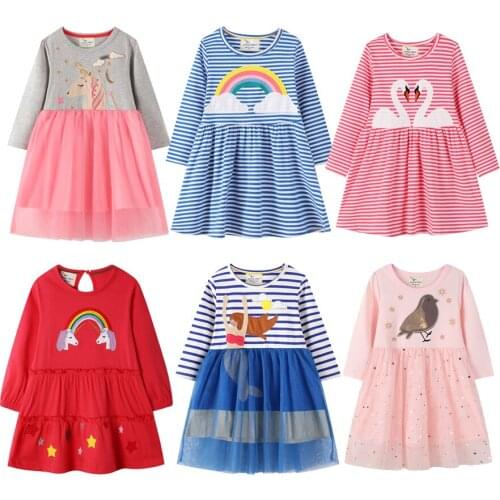 Long Sleeve Rainbow Girls Dress Clothing Party Dress Baby Dresses Cotton Princess Cute Birthday Gift Halloween Kid Dress 2-7T
