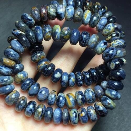 Blue Pietersite stone roundel 8-9mm bracelet 7.5inch FPPJ wholesale beads nature A