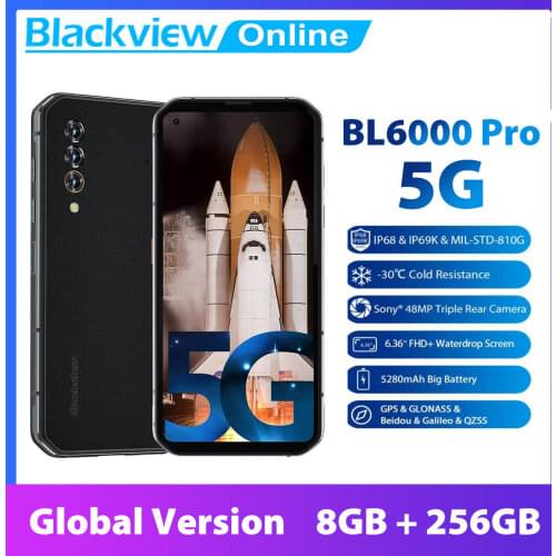 Blackview BL6000 Pro 5G Smartphone 8GB RAM+256GB ROM 6.36" FHD+ Dot Display IP68/IP69K Waterproof Phone 48MP Camera Mobile Phone