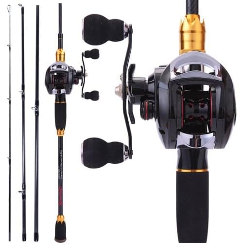 Sougayilang 1.8-2.1m Fishing Rod Set 4 Sections Baitcasting Fishing Rod and Ree Portablel Travel Fishing Tackle for Freshwater