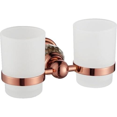 Ti-PVD ROSE gold Finish double cup holder Toothbrush Cup Holders