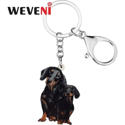 WEVENI Mothers Day Acrylic Sweet Doberman Dogs Keychains Ring Fashion Car Purse Key Chain Charms Gifts Jewelry For Women Girls
