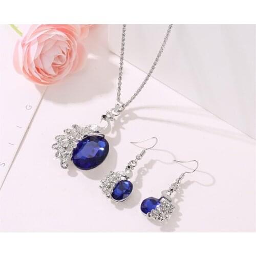 WYJZY 2 piece set ladies earrings necklace jewelry set blue crystal ladies fine jewelry set fashion gift jewelry