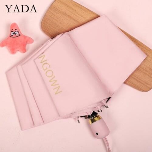 YADA 2021 New INS Pure Simple Letters Automatic Umbrella Fold Women UV Rainproof Umbrella Parasol Rain Sun Umbrellas YD200260